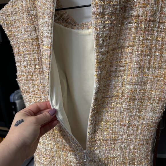 Badgley Mischka Tan Metallic Tweed Size 6 Dress - Picture 4 of 11